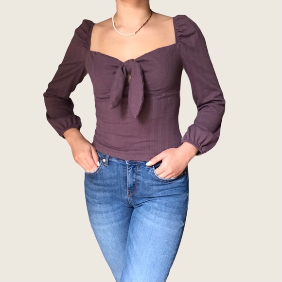 Wild Fable purple puff sleeve ribbed peasant top - Picture 3 of 7